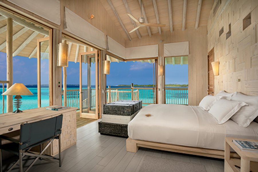 Soneva Jani 2BR Water Reserve master bedroom by Sandro Bruecklmeier.